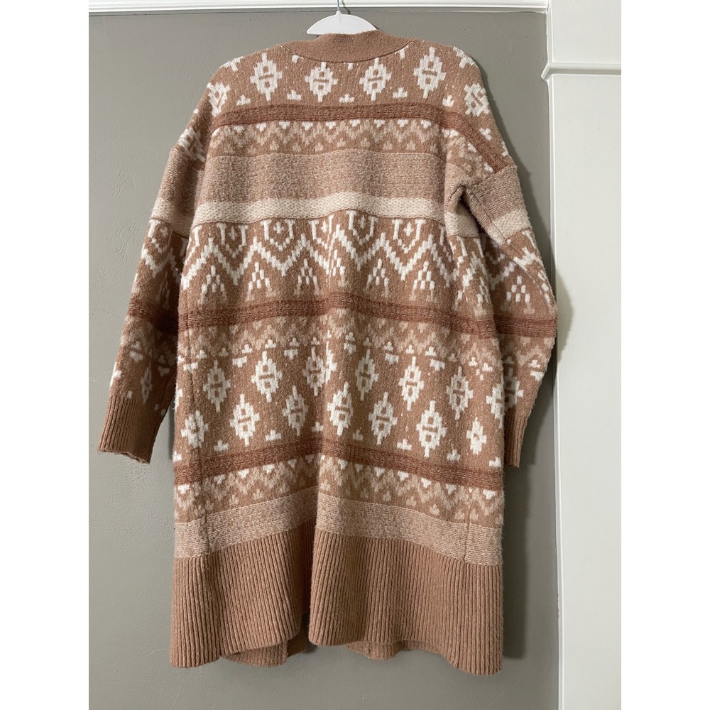 SO Goods For Life Womens Tan Geometric Fair Isle Open Front Cardigan Sweater M - Picture 4 of 9